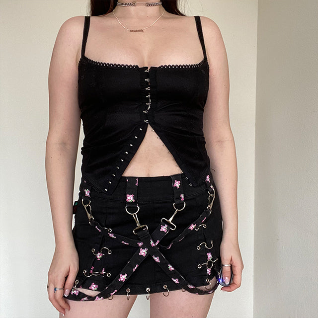 Vintage 90's Cyber Goth Skull Miniskirt with Ring Detail (M)