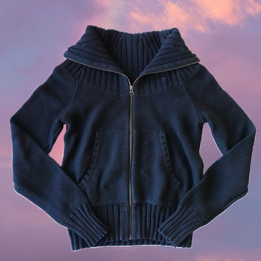 Vintage 90's Puma Skater Black Chunky Knit Zip Jacket (XS/S)