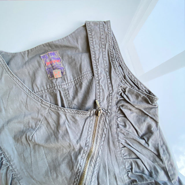 Vintage 90's Archive Khaki Cargo Zip Dress (38 EU / UK 10 / US 6)