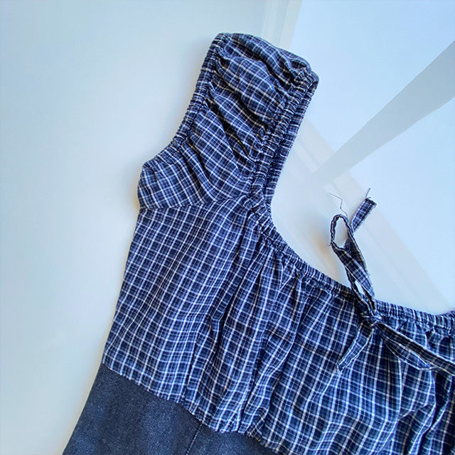 Vintage 90's Romantic Denim and Plaid Milkmaid Dress (36 EU / UK 8 / US 4)