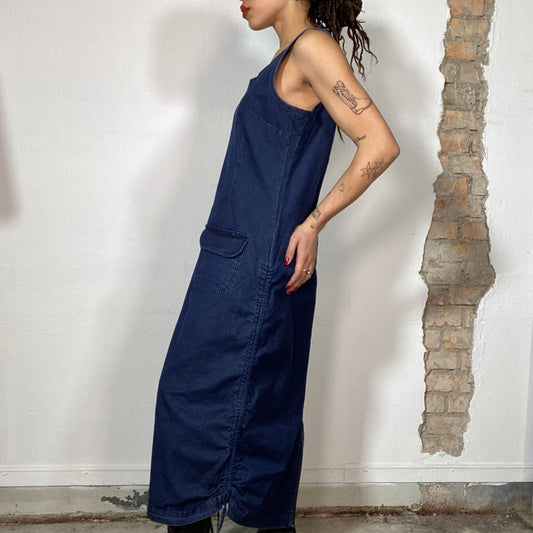 Vintage 90's Country Denim Maxi Dress with Pockets and Ruffle Side Details (M/L)