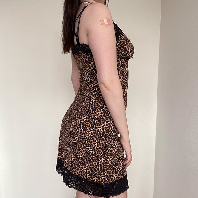 Vintage 90's Nana Grunge Leopard Print Cami Dress with Lace Detail (36 EU/UK 8)