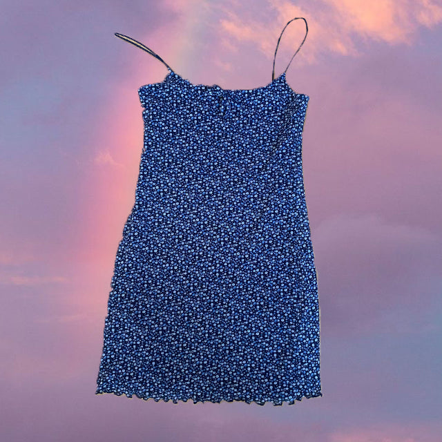 Vintage 90's Fairy Blue Floral Cami Mesh Dress (M)