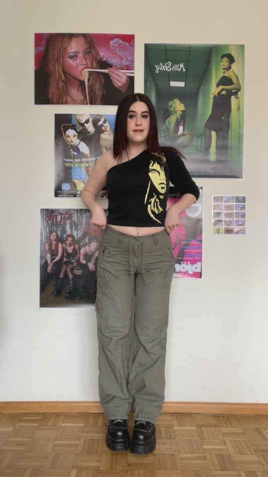 Vintage 90's Low Waist Khaki Cargo Pants with Toggle Details (S - 36 EU / UK 8 / US 4)