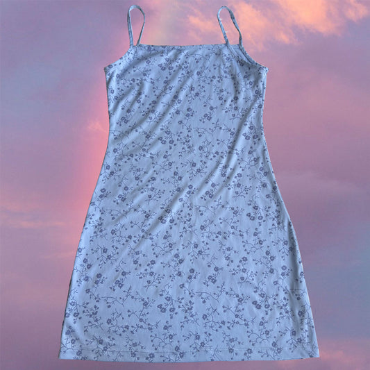 Vintage 90’s Romantic Baby Blue Floral Dress (S/M)