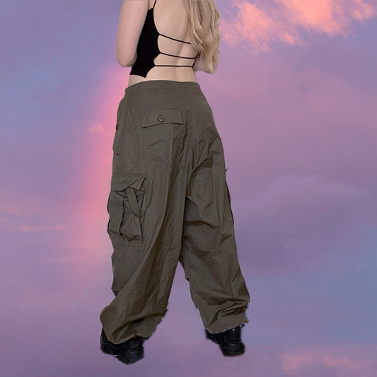 Vintage 90's Archive Khaki Parachute Baggy Cargo Pants (XS-S-M)