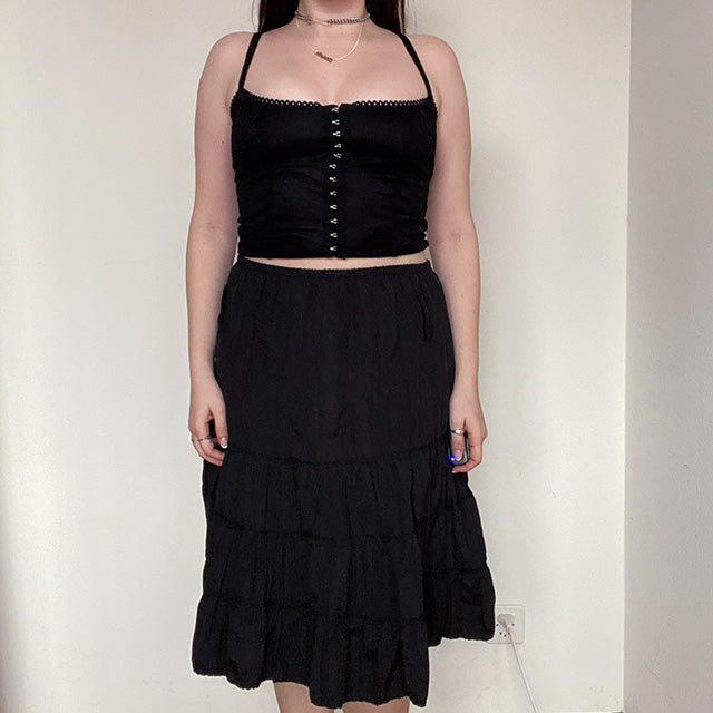 Vintage 90's Fairy Grunge Black Midi Skirt (S/M)