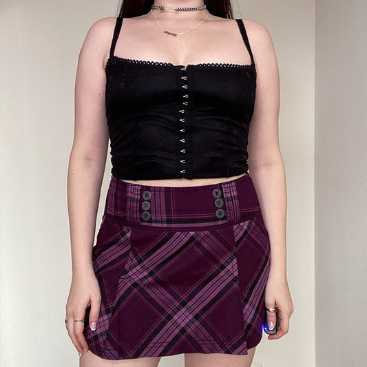 Vintage 90's Preppy Grunge Purple Plaid Pleated Skirt (36 EU/UK 8)