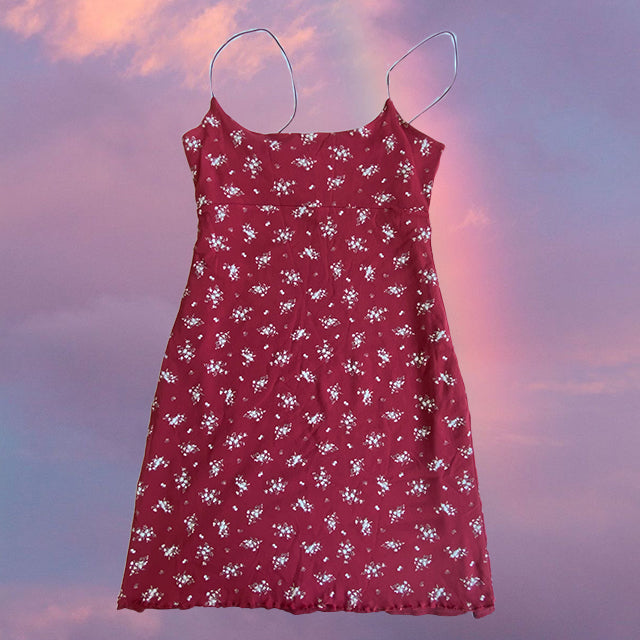 Vintage 90's Romantic Red Floral Mesh Cami Dress (M)