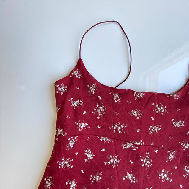 Vintage 90's Romantic Red Floral Mesh Cami Dress (M)