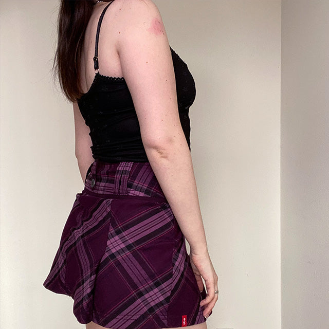 Vintage 90's Preppy Grunge Purple Plaid Pleated Skirt (36 EU/UK 8)