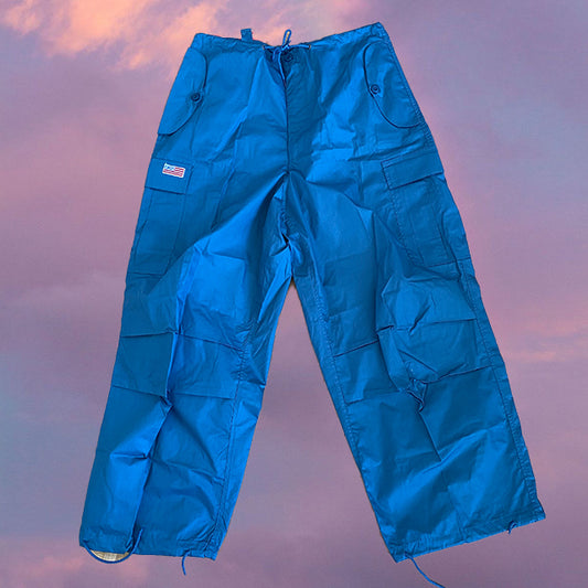 Vintage 90's Archive Blue Parachute Baggy Cargo Pants (M-L)