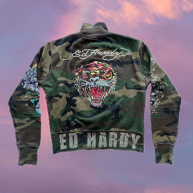 Vintage 90's Cyber Skater Ed Hardy Camo Zip Up (S/M)