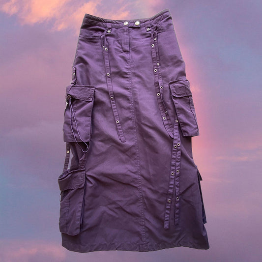 Vintage 90's Tech Rave Purple Cargo Maxi Skirt (36 EU / UK 8 / US 4)