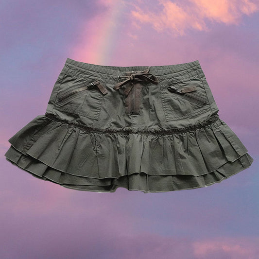 Vintage Y2K Fairy Grunge Khaki Mini Skirt (36/38 EU - 8/10 UK)
