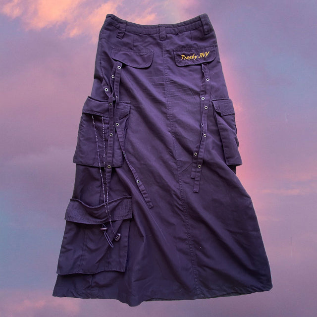 Vintage 90's Tech Rave Purple Cargo Maxi Skirt (36 EU / UK 8 / US 4)