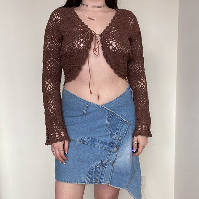 Vintage Y2K Fairy Grunge Deconstructed Denim Skirt (L)