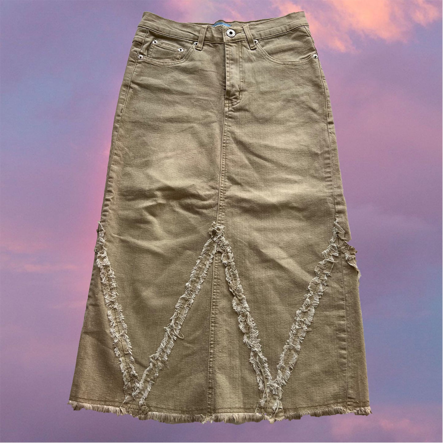 Vintage Y2K Hippie Tan Denim Midi Skirt (34 EU / UK 6 / US 2)