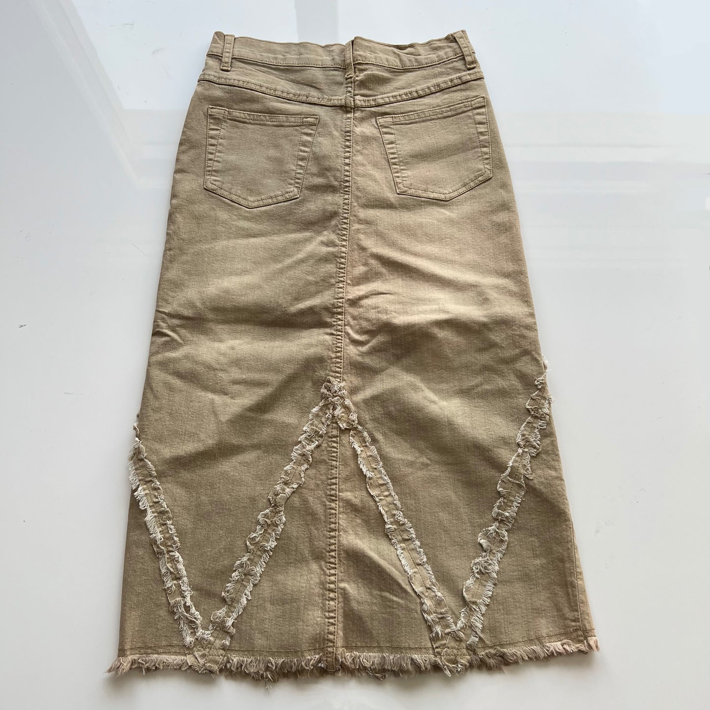 Vintage Y2K Hippie Tan Denim Midi Skirt (34 EU / UK 6 / US 2)