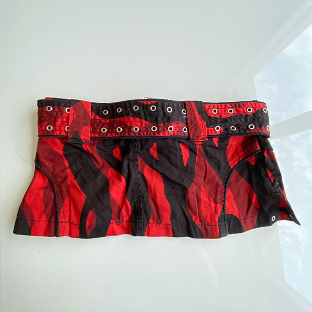 Vintage 90's Rockstar Red Camo Micro Mini Skirt with Buckle Detail (S)