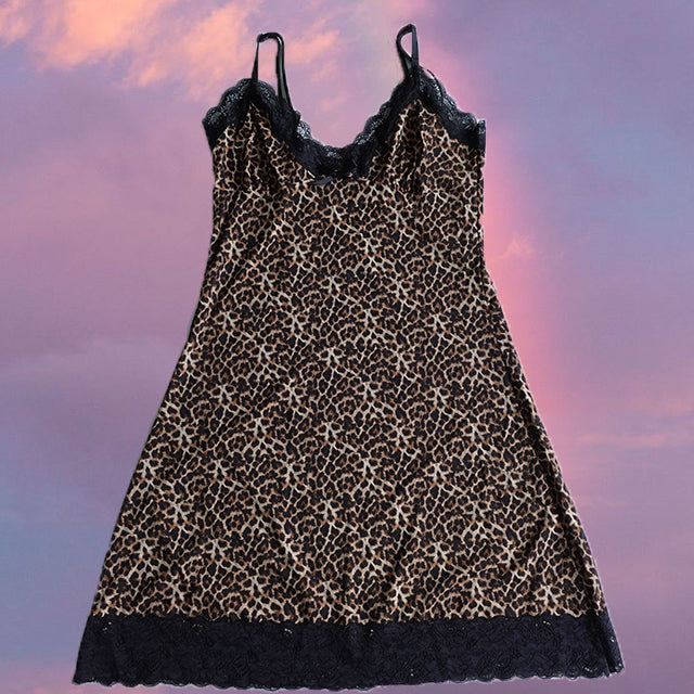 Vintage 90's Nana Grunge Leopard Print Cami Dress with Lace Detail (36 EU/UK 8)