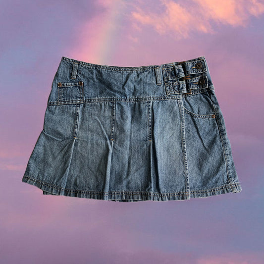 Vintage Y2K Denim Pleated Mini Skirt (L)