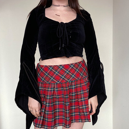 Vintage 90's Cyber Goth Pimkie Red Plaid Pleated Skirt (38 EU/UK 10)