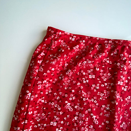 Vintage 90's Romantic Red Floral Mesh Midi Skirt (M)