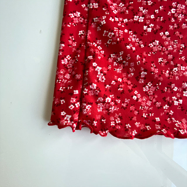 Vintage 90's Romantic Red Floral Mesh Midi Skirt (M)