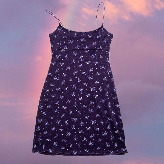 Vintage 90's Romantic Purple Floral Mesh Mini Dress (S/M)