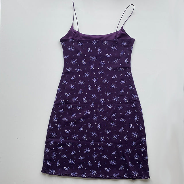 Vintage 90's Romantic Purple Floral Mesh Mini Dress (M)