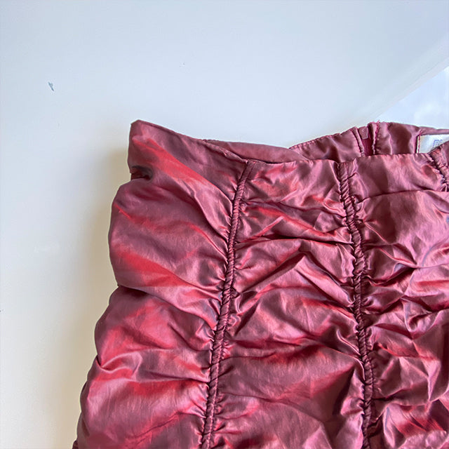 Vintage 90's Tech Bordeaux Red Shimmery Ruched Midi Skirt (S)