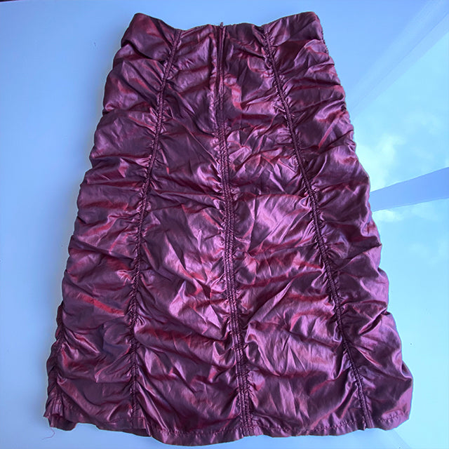 Vintage 90's Tech Red/Purple Shimmery Ruched Midi Skirt (S)