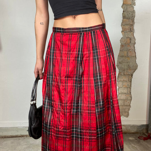 Vintage 2000's Punky Red Plaid Maxi Skirt (S)