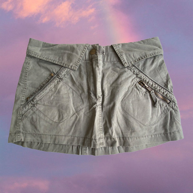 Vintage 90's Grunge Khaki Cargo Mini Skirt (36 EU / UK 8 / US 4)