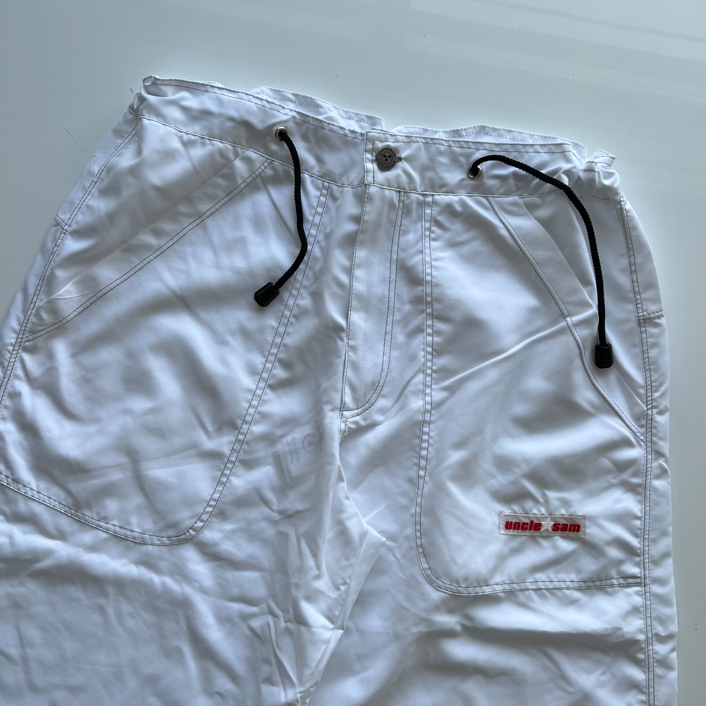 Vintage 90's Techwear Rave White Parachute Pants with Tramp Stamp (XS/S/M)