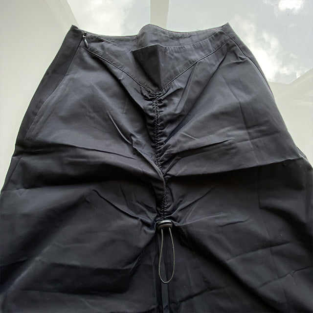 Vintage 90's Techwear Black Maxi Skirt with Drawstring Back Detail (38 EU / UK 10 / US 6)