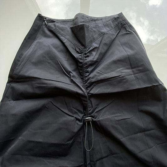 Vintage 90's Techwear Black Maxi Skirt with Drawstring Back Detail (34 EU / UK 6 / US 2)