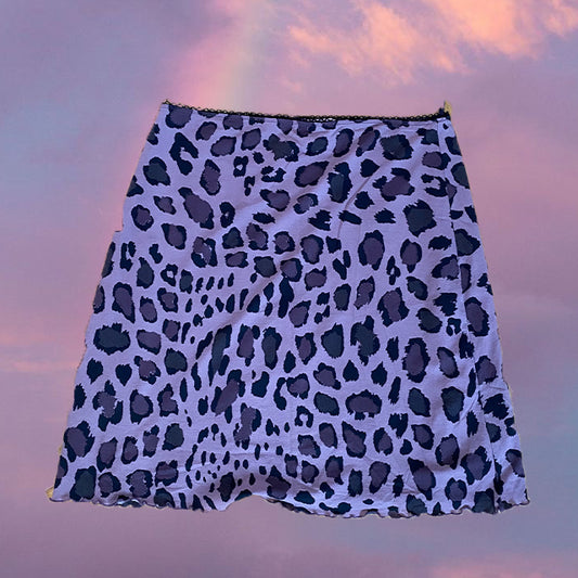 Vintage 90's Funky Purple Leopard Print Midi Skirt (L)