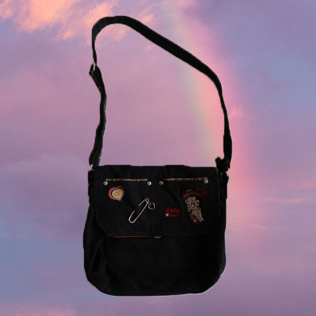 Vintage 90's Black Betty Boop Canvas Crossbody Bag with Safety Pin Detail