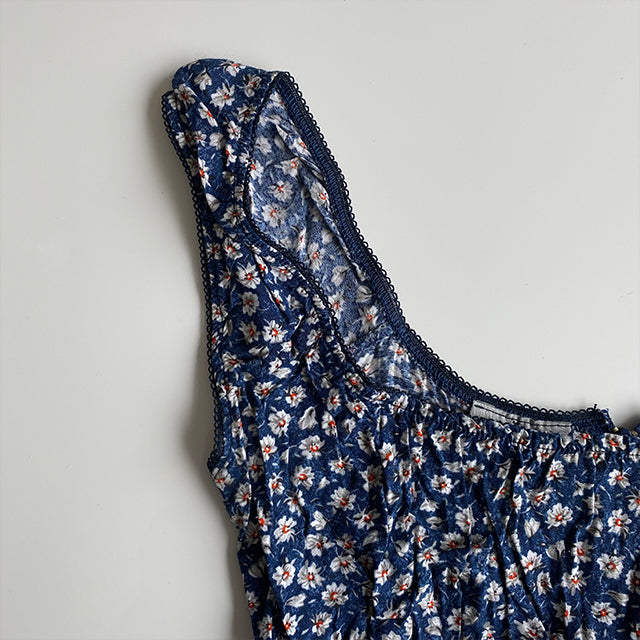 Vintage 90's Romantic Blue Floral Milkmaid Mini Dress (XS)