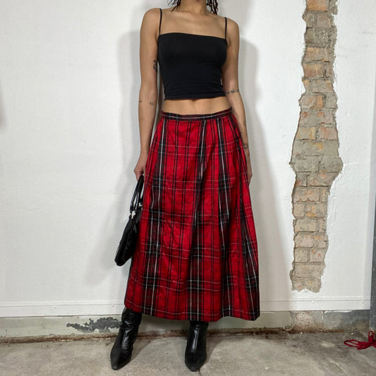 Vintage 2000's Punky Red Plaid Maxi Skirt (S)