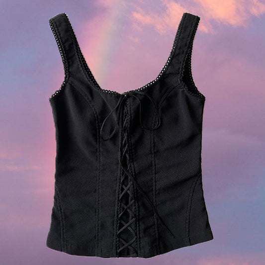 Vintage 90's Rockstar Black Lace Up Corset Top (M and L available)