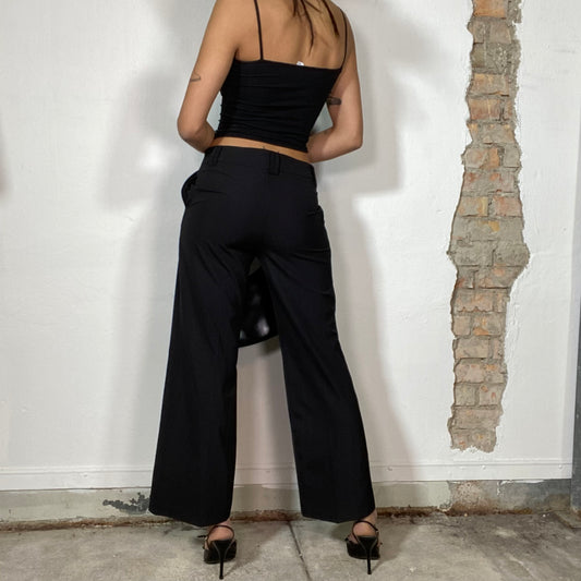 Vintage 90's Classic Black Straight Leg Pants with Button Details (M)