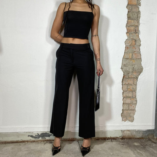 Vintage 90's Classic Black Straight Leg Pants with Button Details (M)