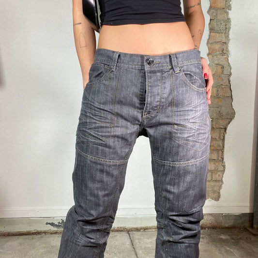 Vintage 2000's Street Style Grey Boyfriend Jeans with Stitching Details (S/M)