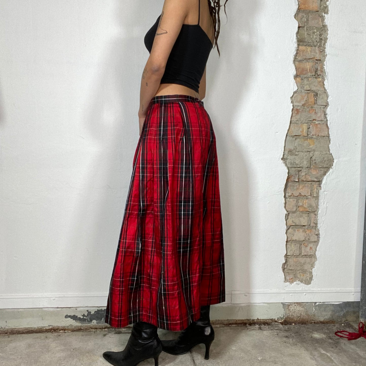 Vintage 2000's Punky Red Plaid Maxi Skirt (S)