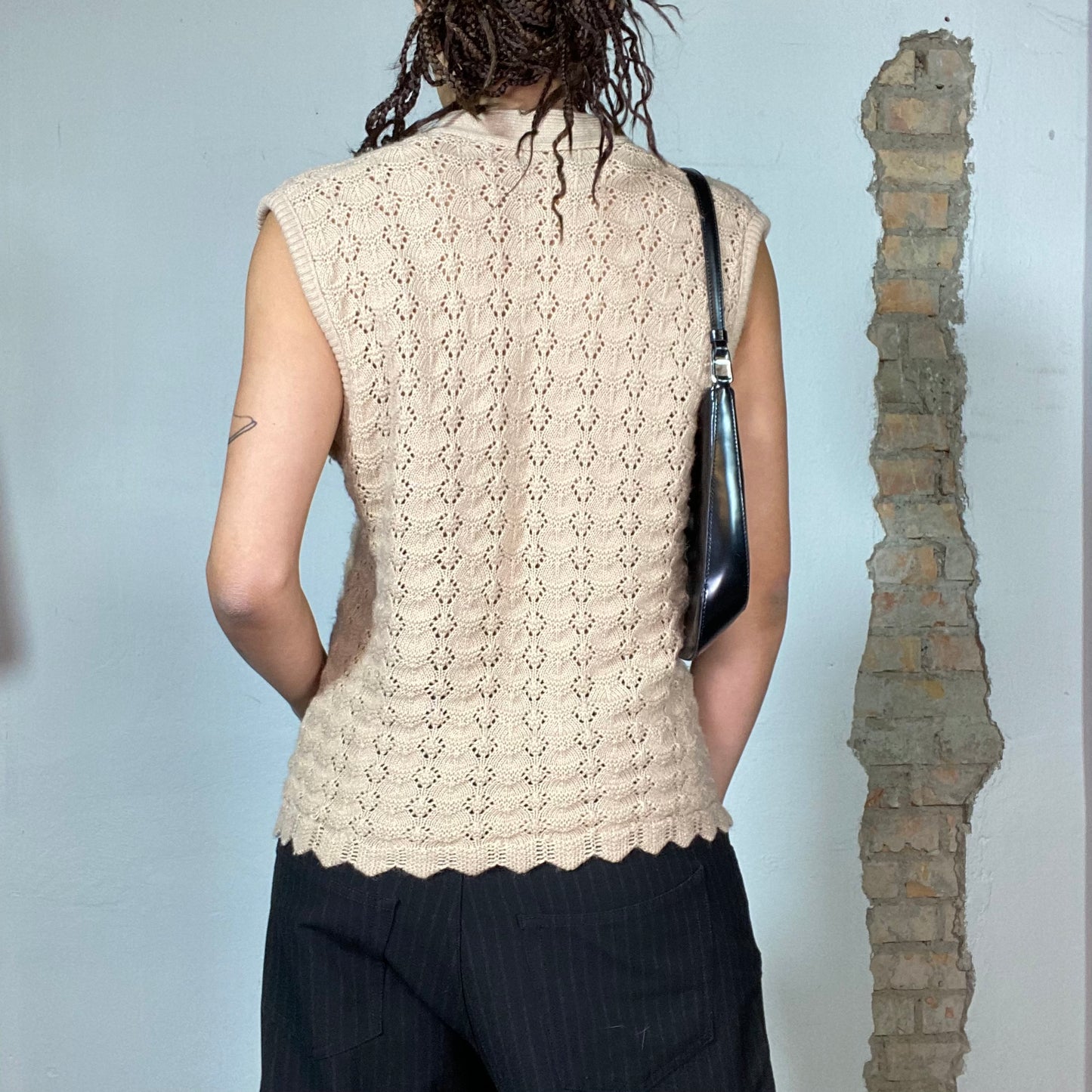 Vintage 90's Whimsigoth Beige Knit Button Up Sweater Vest (M)