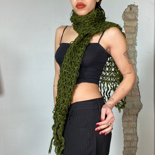 Vintage 2000's Downtown Girl Green Knit Scarf