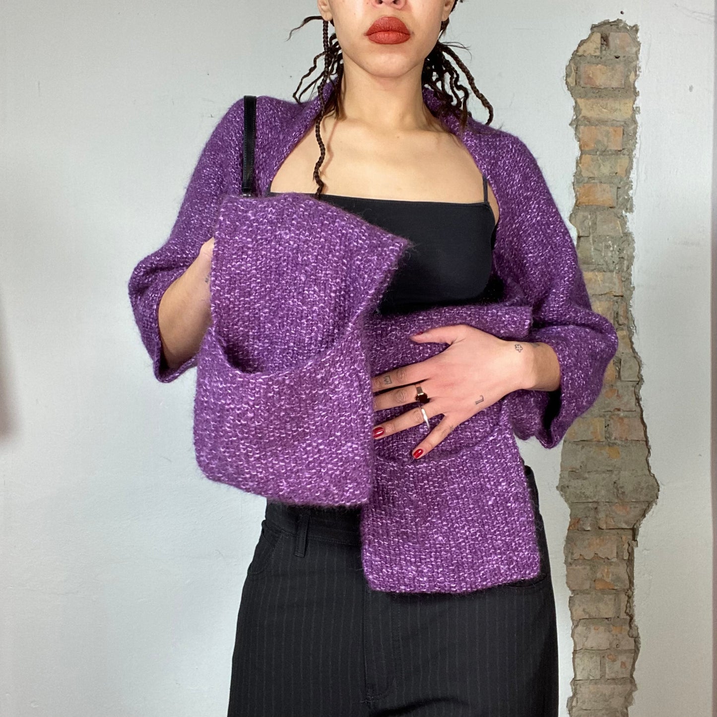 Vintage 2000's Funky Purple Cardigan with 'Scarf Pockets' (S/M)